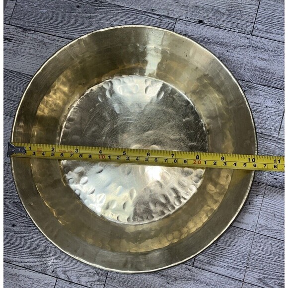 Solid Brass 1950s Hammered Serving Bowl 1.75T x 10inW India 36-113 Regency - Picture 10 of 11